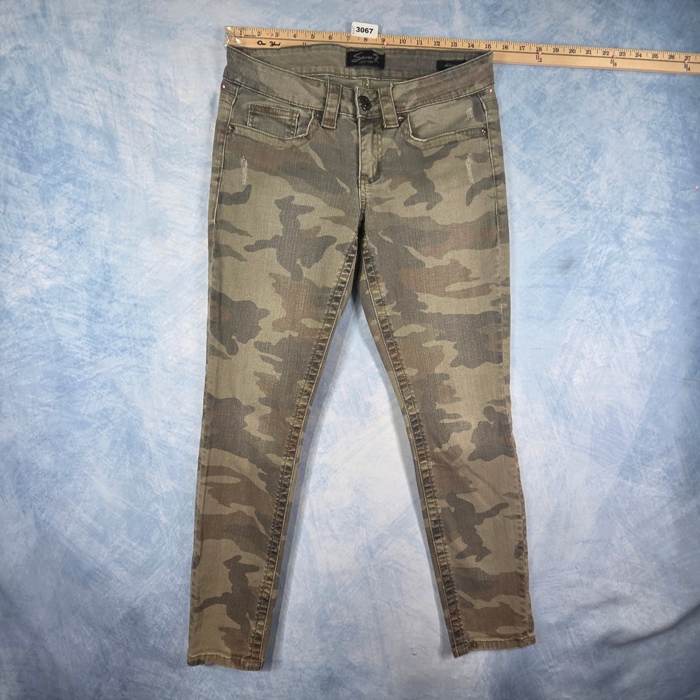 Seven7 Womens Skinny Jeans Camo Print Green Brown Size 6 Distressed Stretch